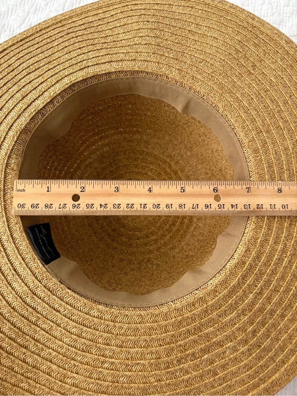 August Hat Co Wide Brim Straw Sun Hat. Tan w/BlackishGrey Band. Great shape.
